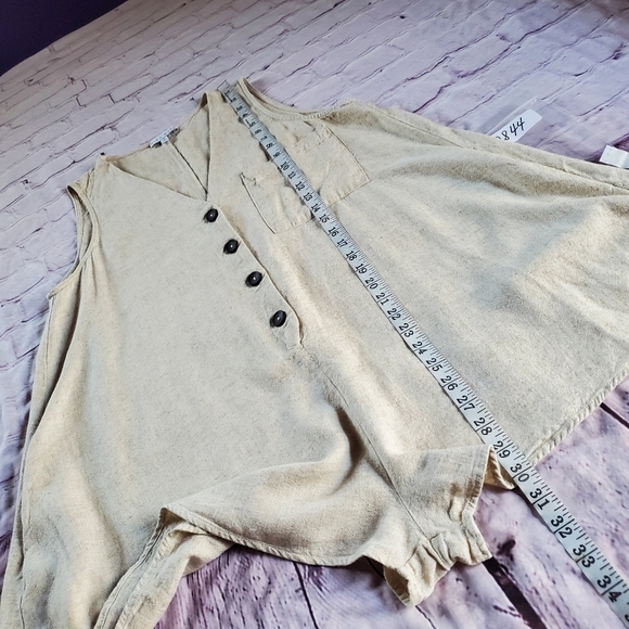 Miou Muse Sleeveless Linen Blend Romper Button Front Loose Fit Pocket Medium Tan - Picture 11 of 11
